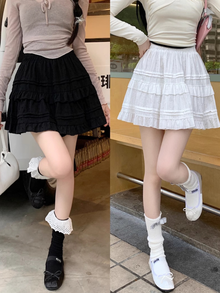 Cotton Ballet-Style White Lotus Leaf Border Skirt Women Small Cake Pompadour Skirt A-Line Skirt Item Picture