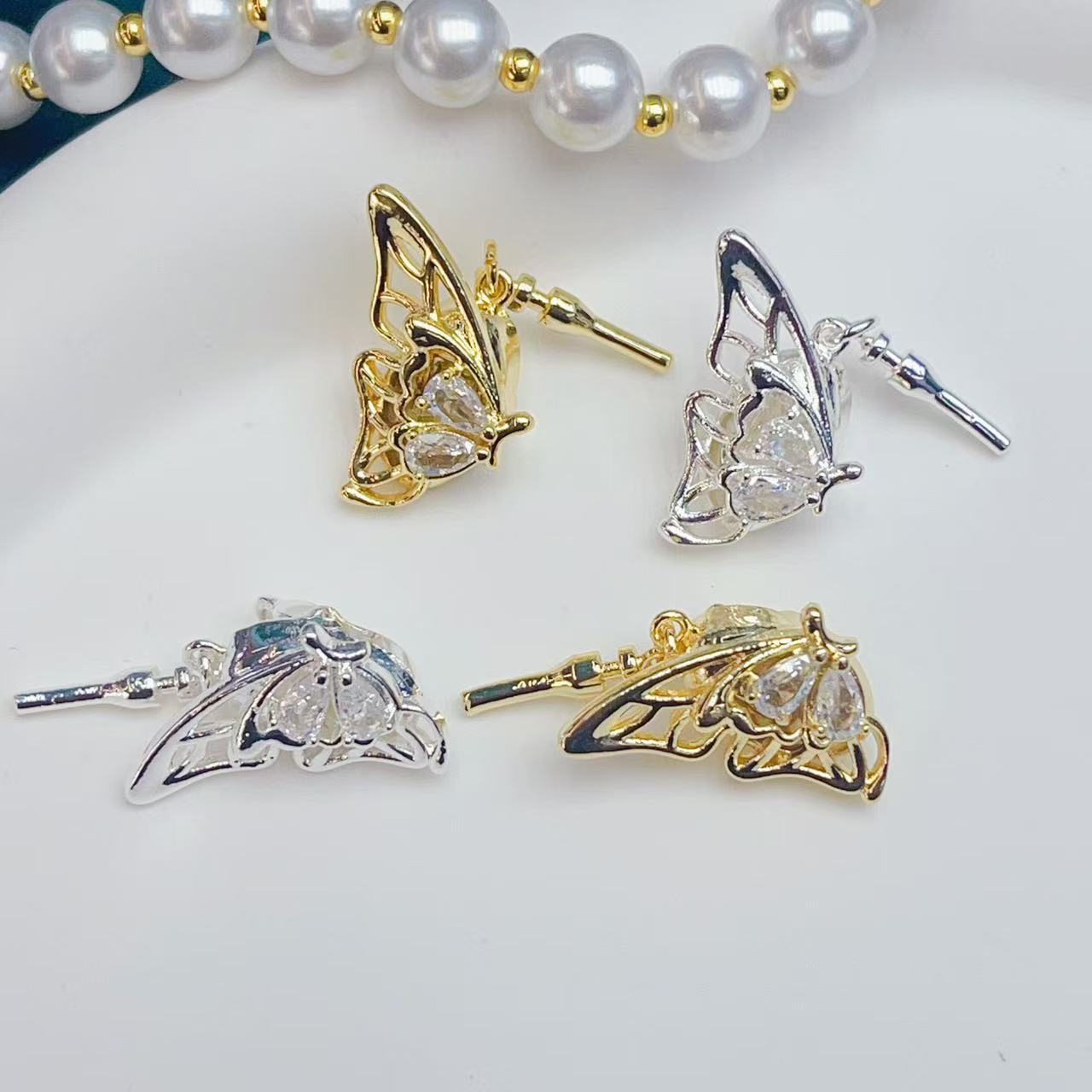 New bracelet and necklace clasp zircon butterfly style gold inlay clasp press clasp copper-plated real gold DIY jewelry accessory