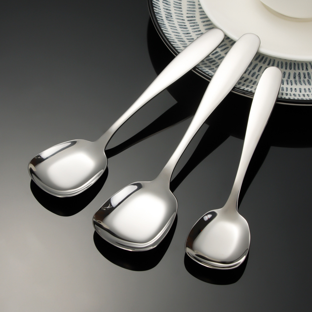 Stainless Steel Spoon Thickened Square Spoon Cross-Border Hot Tableware Modern Simple High Appearance Horizontal Long Handle Square Spoon Specification drawing
