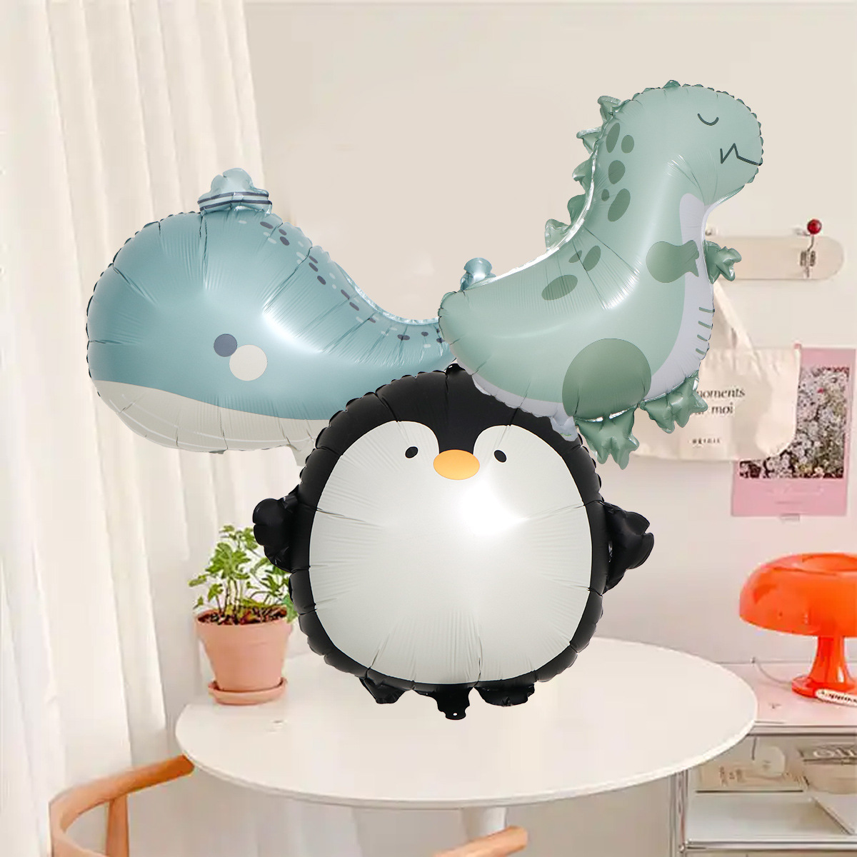 New Q version cartoon animal Dinosaur Penguin whale aluminum film balloon baby birthday party activity decorations full figure