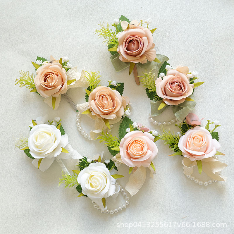 跨境热销婚庆仿真玫瑰花新郎新娘胸花婚礼布置欧式森系简约装饰详情3