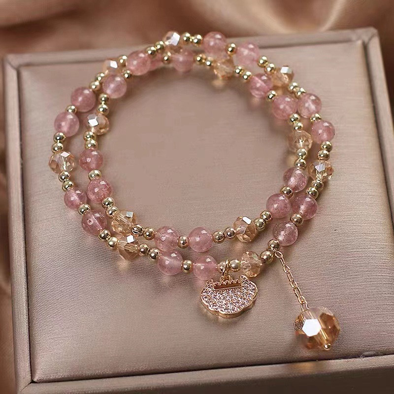 Natural color hair crystal bracelet, women's bracelet, national trend peace lock, multi-layer crystal bracelet, gift for girlfriend and best friend, jewelry Specification image