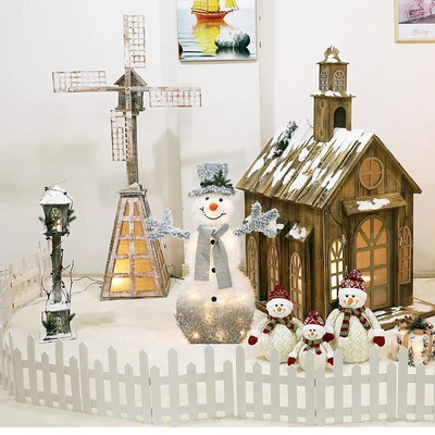 Strictly Select Log Wood Christmas Large Luminous Snow House Wooden House Christmas Decoration Supplies Hotel Layout Props