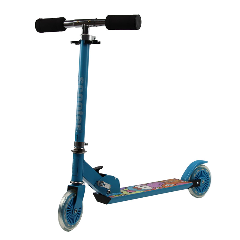 跨境PU闪光轮卡通印花儿童滑板车高低可调节便携折叠铝合金摇摇车图