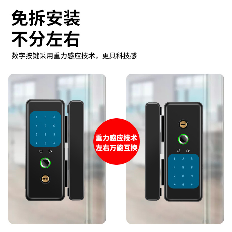 Glass door fingerprint lock, no need for opening holes, office password, framed, frameless, single door, double door, double opening electronic smart door lock Application Scenario