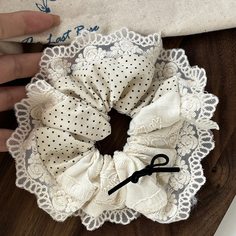 Lace large intestine hair tie, high-end style, bow hair band, simple and versatile, bun hair band, rubber band hair band for women Specification drawing