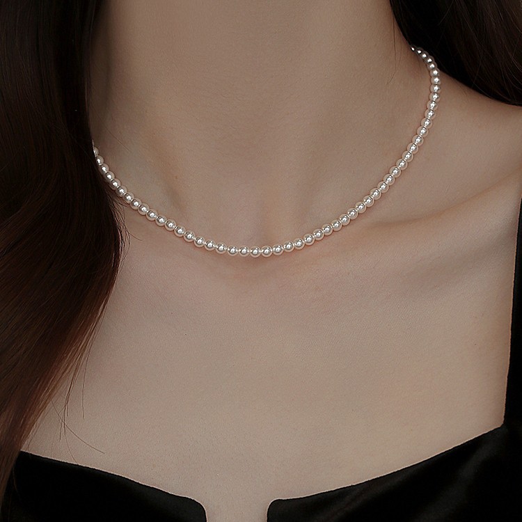 3mm slim Xiaomi pearl necklace, women's imitation Shi family pearl necklace collarbone chain, small light luxury, versatile short crystal Specification image