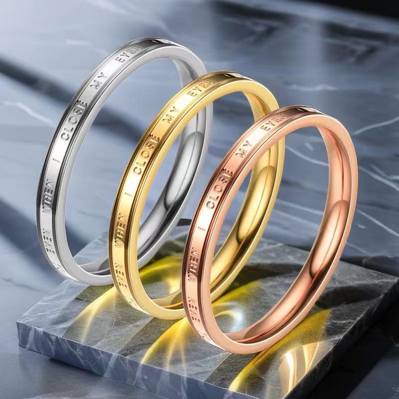 Ring Titanium Steel Ring Female Niche Electroplating French Non-Fade Ins Ring Cold Air Stainless Steel Hand Jewelry Wholesale full figure