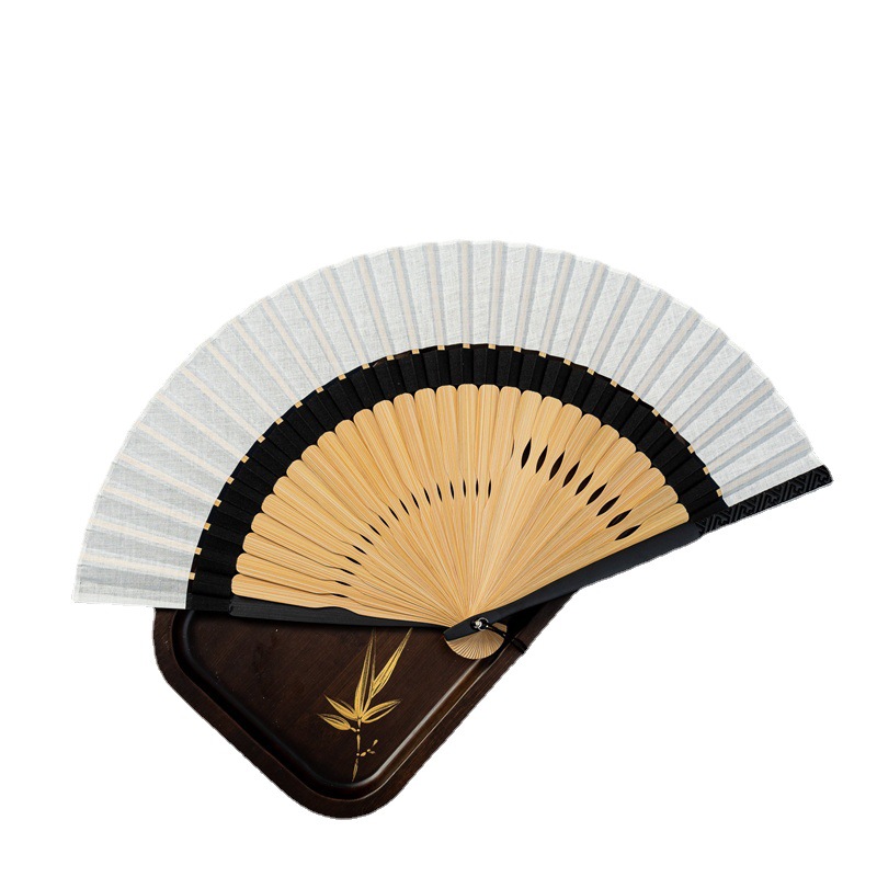 中国风棉麻双节纯色空白竹扇7寸男女工艺扇礼品折扇夏季日用详情图5