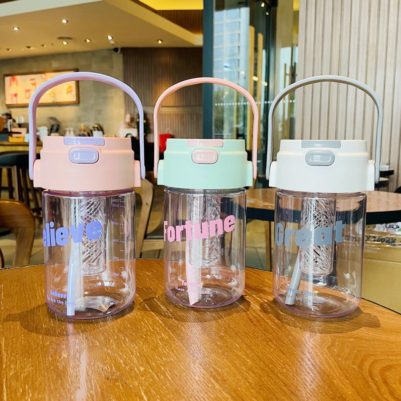 新款便携式情侣杯高颜值水杯简约运动吸管杯塑料花茶杯女生咖啡杯