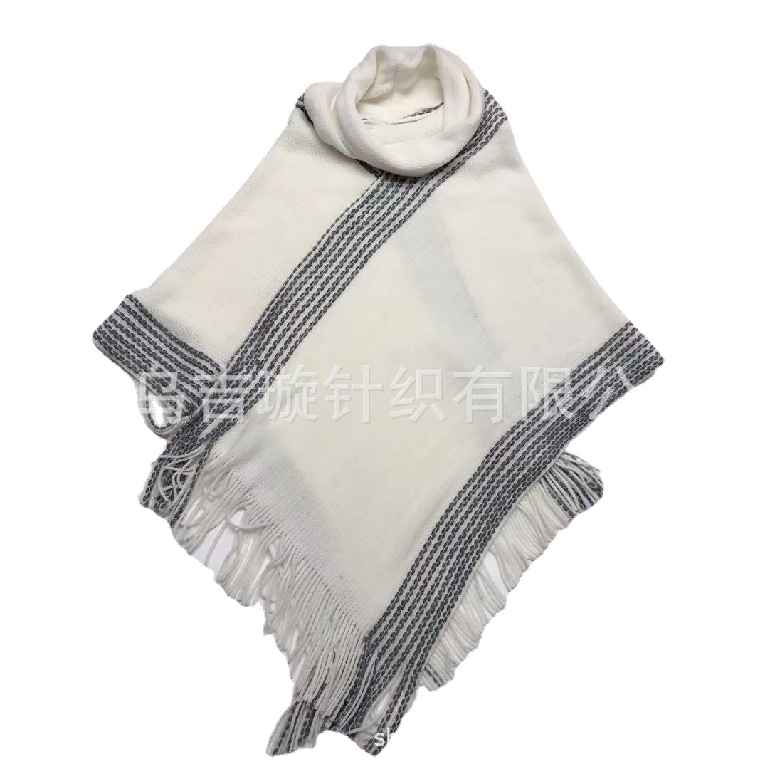 Comercio exterior pedidos transfronterizos flecos cáñamo rayas pañuelo bifurcado imitación cachemira cuello alto tejido tejido liso caliente mujeres chal Item Picture