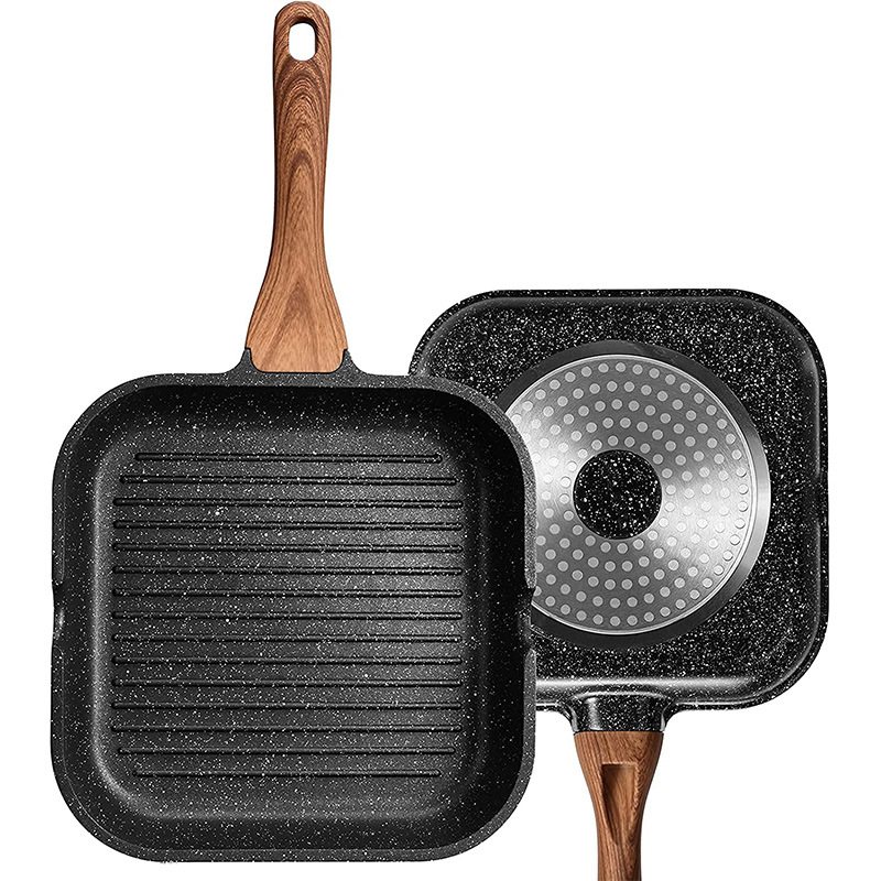 Cross-Border Hot Sales Bakelite Handle Home Steak Frying Pan Medical Stone Vertical Pattern Induction Cooker Gas Universal Pan details Picture