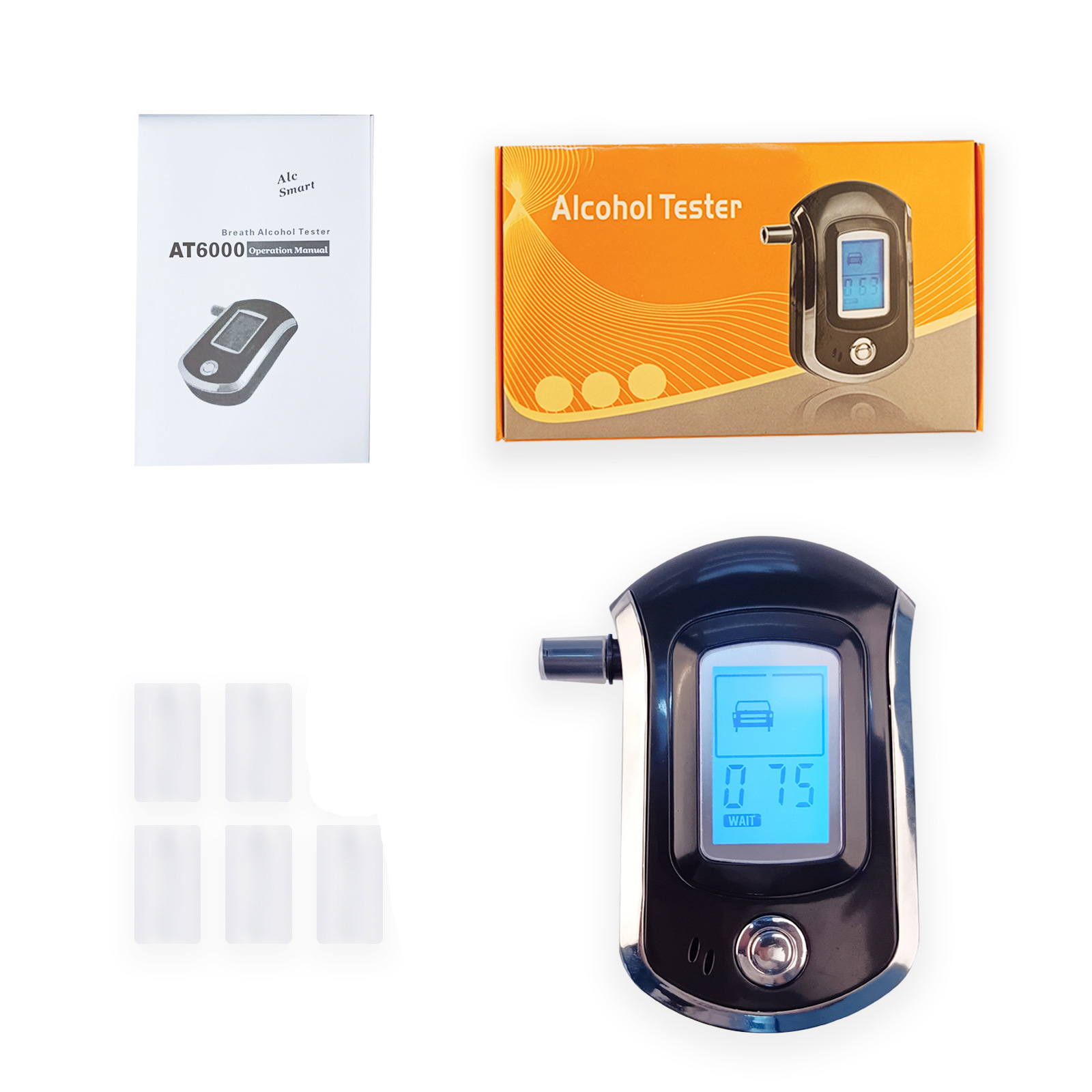 Cross-border English alcohol tester, portable drunk driving tester, mini blowing type AT6000 alcohol tester Item Picture