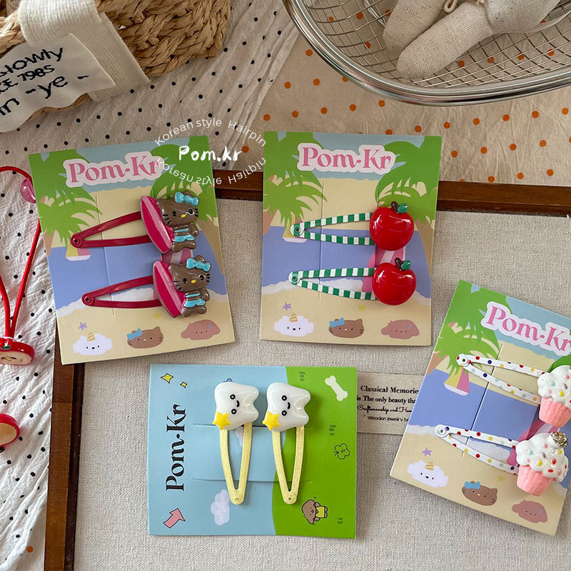 New Korean cartoon water drop apple hairpin, girl's forehead loose hair, bye-bye hairpin, children's matching hair accessory for girls details Picture