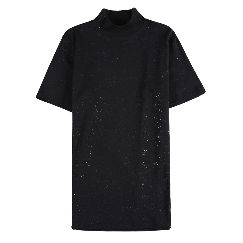 A mature young man's "Starry Sky" powder-sprinkled T-shirt for men, a half-high-neck short-sleeved base layer, a slimming T-shirt, versatile half-sleeved Item Picture