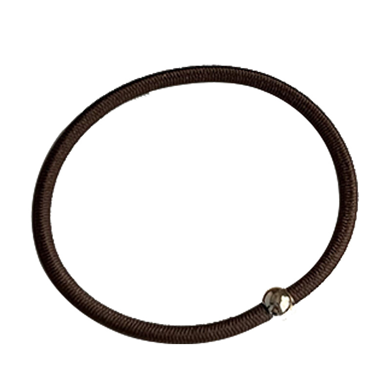 Korean Version Of The Basic Hair Circle Milk Coffee Color Thin Leather Band High Elastic Durable Small Bead Head Rope Simple Tie Hair Rope Item Picture