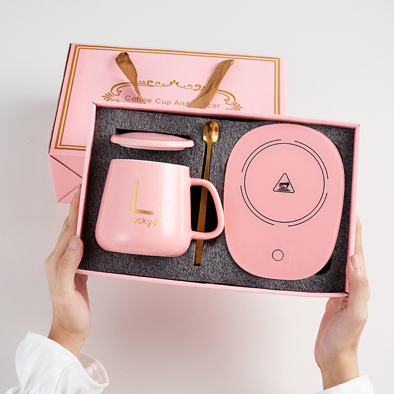 Warm Cup 55 Degrees Constant Temperature Cup Gift Box Coffee Mug Heating Cup Set With Hand Gift Ceramic Cup Wholesale details Picture