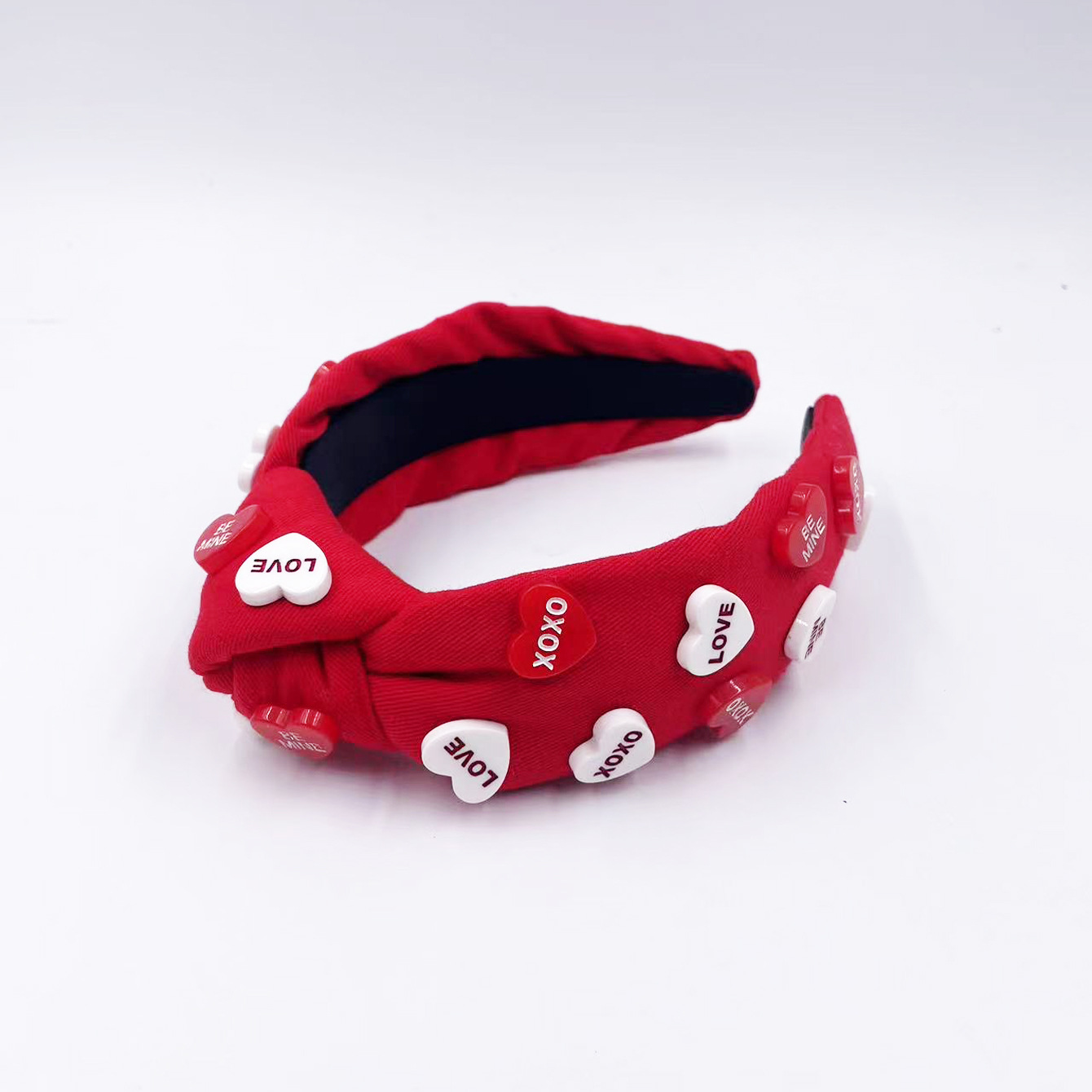Qiwei Accessories Exclusive Qiwei Accessories Exclusive Qiwei Accessories Valentine's Day New red and pink cotton fabric knotted high head anti-slip sticky red and white heart-shaped accessories, super sweet headband hair details Picture