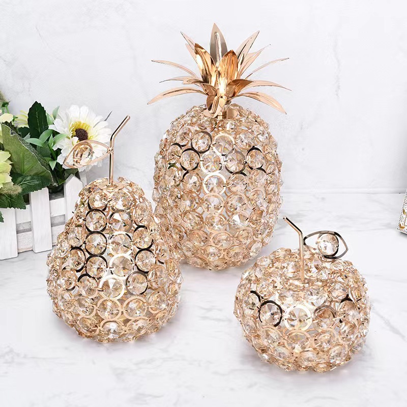 Cross-Border Dressing Table European Living Room Creative Light Luxury Home Decoration Ornaments Apple Pineapple Crystal Crafts Ornaments