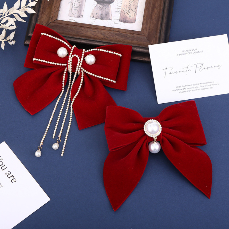 Red Velvet Bow Tiara Bride Engagement Wedding Hair Accessories Toasts Vintage Style Hair Clip Accessories