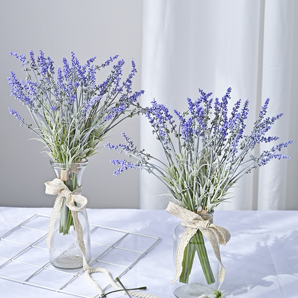 Artificial Handmade Lavender Plastic Purple Lavender Put A Bouquet Of Pastoral Style Decorations Put Flowers Cross Borders To Simulate Green Plants details Picture