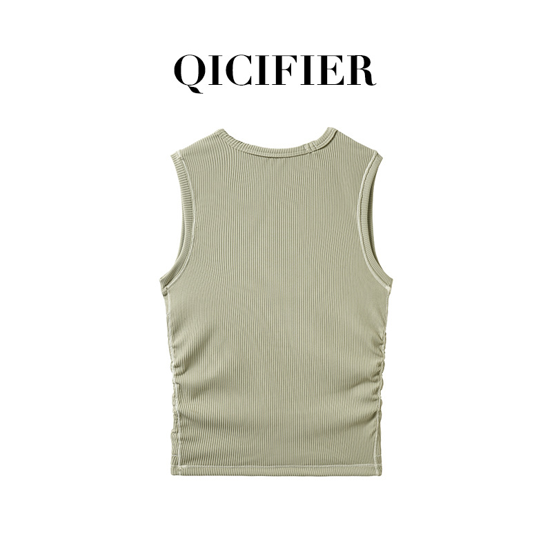 Qcfe Pleated Sports Fitness Short Sleeve Top Thread Tight Thin Breathable Nude Fabric Yoga Vest Women details Picture