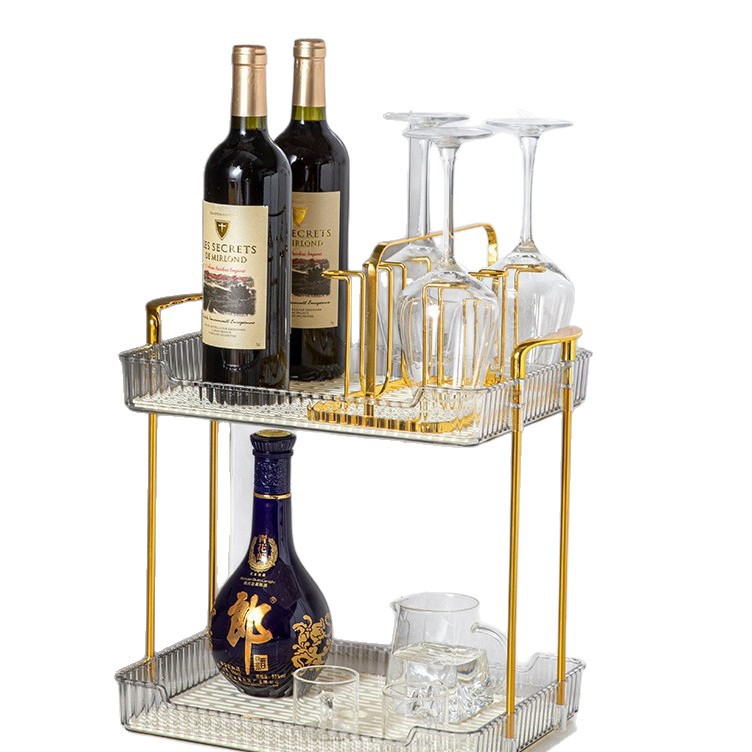 Light luxury tea sets and cup racks, light luxury double-layer rectangular storage racks with metal racks, cross-border wholesale for home living rooms Item Picture