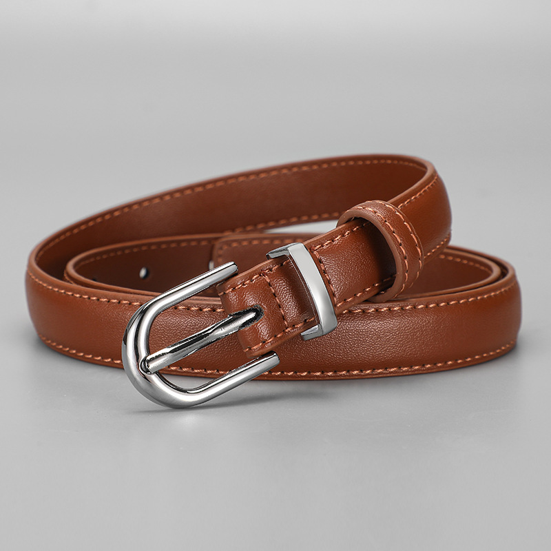 New women's fine waist belt with needle buckle, high-end belt, pure cowhide for women, versatile and simple style denim suit skirt and trouser belt Application Scenario
