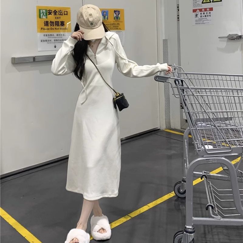 法式气质卫衣连衣裙子早秋季2024新款女装长裙配大衣内搭打底长裙