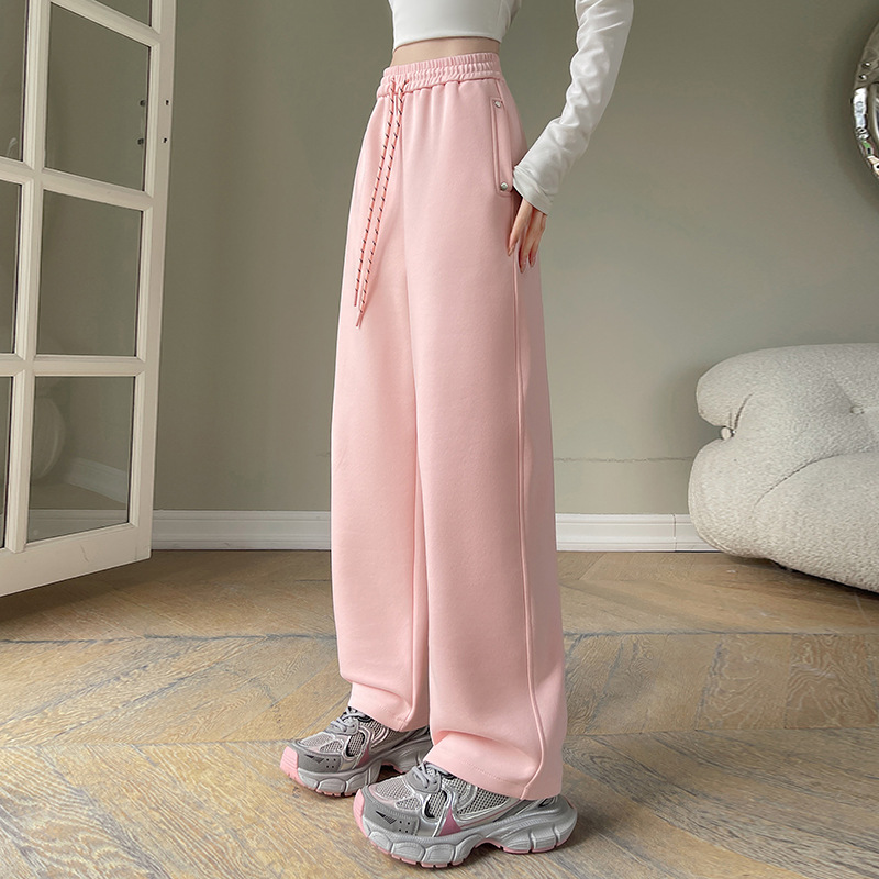 Wide-leg pants for women 2025 autumn new style riveted high-waisted, straight-leg, casual, soft and slender, floor-length pants Application Scenario