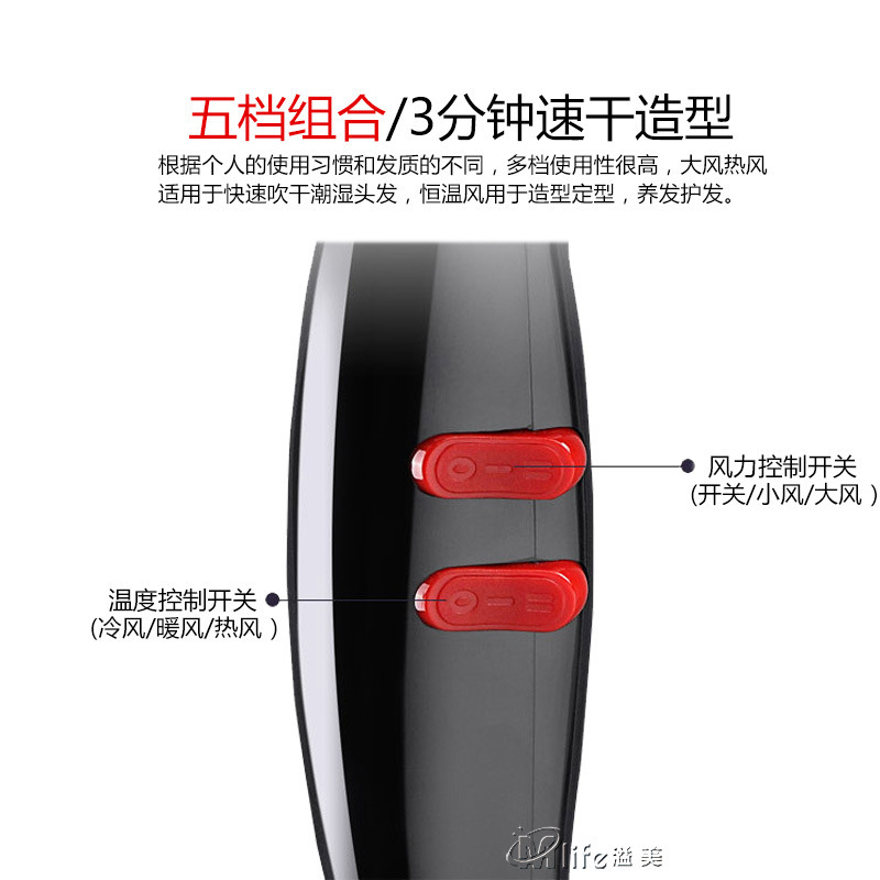 Dormitory home hair care hair dryer, silent negative ion hair dryer, strong wind force, quick drying, cold and hot air without damaging hair Specification image