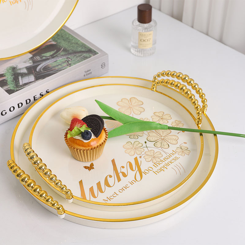 镀金直供托盘塑料创意水杯茶盘简约时尚圆形餐厅面包盘外贸批发