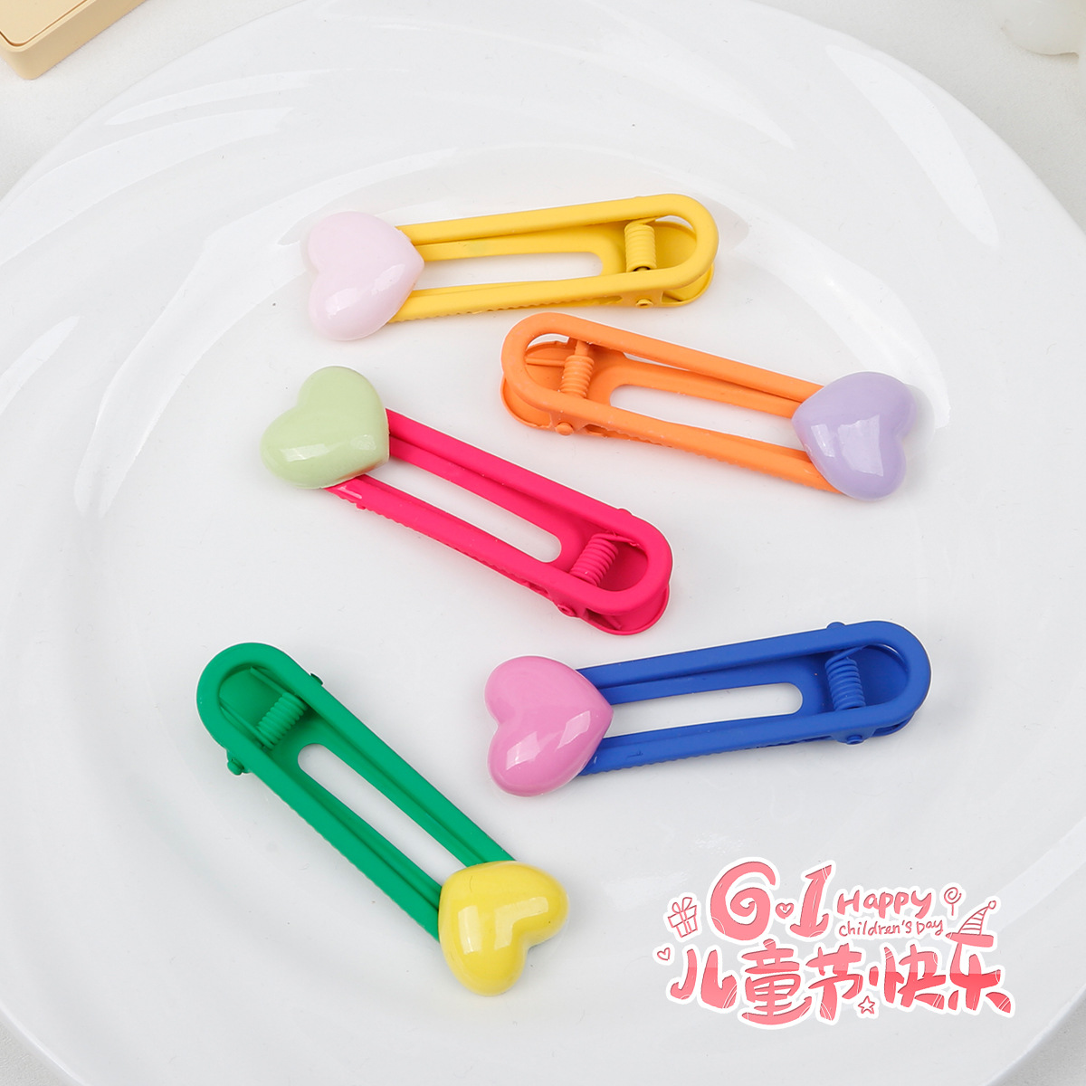 Rudan Korean Version Of Children's Cartoon Film Display Box Love Baby Clip Hair Clip Hair Accessories Plastic Hollow-Out Clip For Girls details Picture