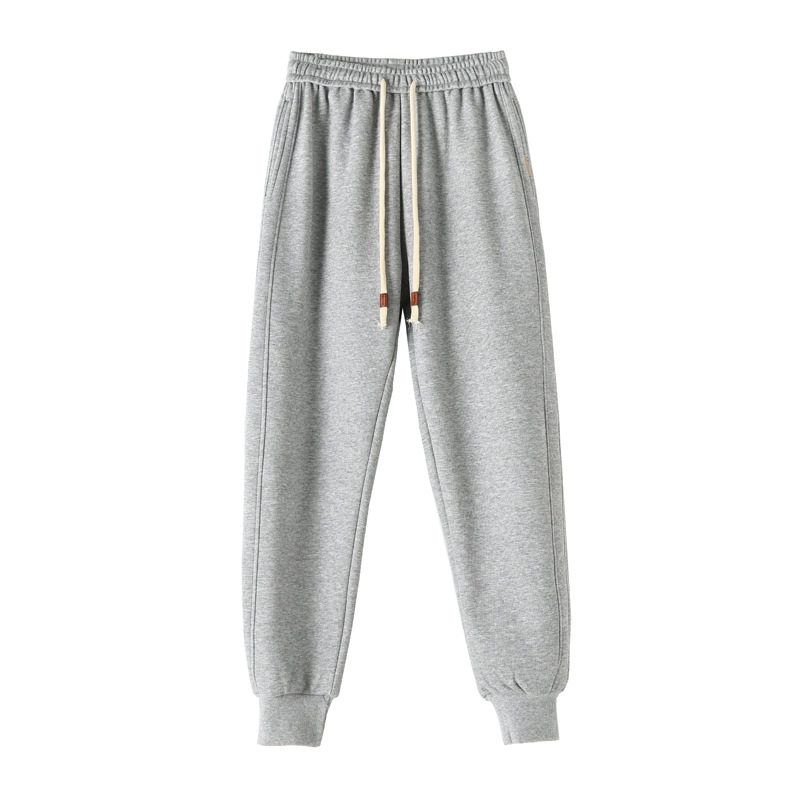 Coffee Color Sports Pants Women Spring And Autumn 2023 New Splicing Loose Thin Leisure Elastic Waist Bundle Feet Harun Wei Pants Item Picture