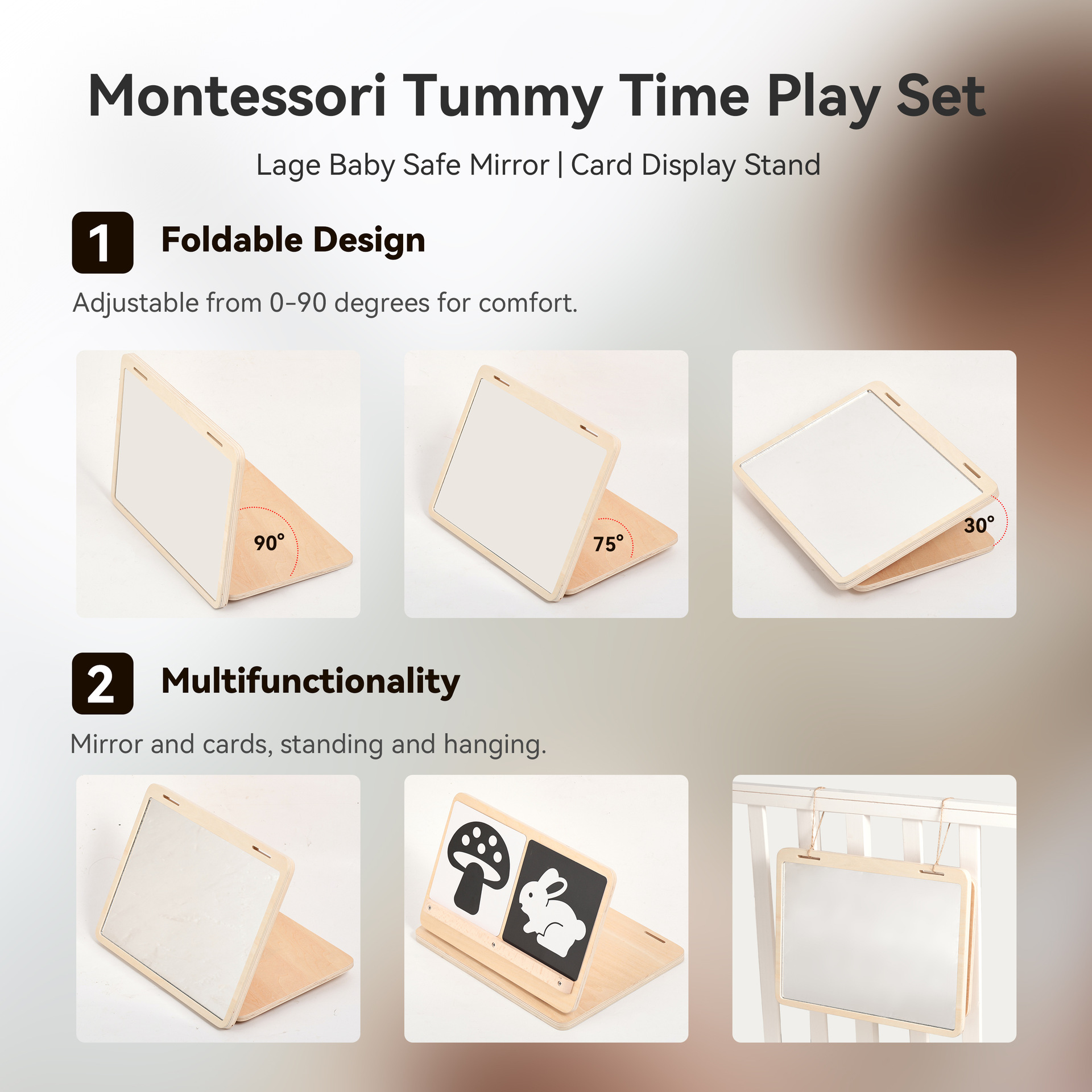Cross-border bestseller Montessori infant and toddler visual stimulation folding mirror Baby early education toy tracking flash card details Picture