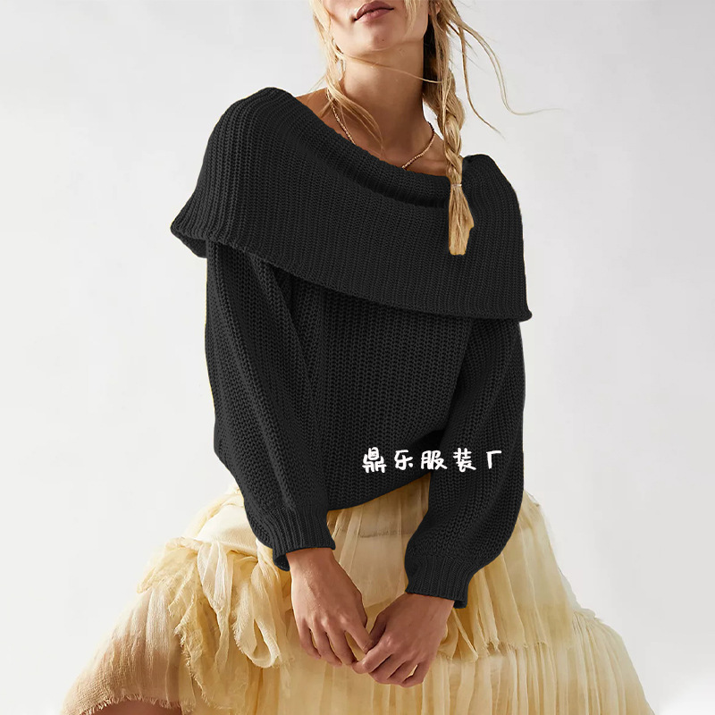 2025 New tiktop Autumn/Winter cross-border European and American women's sweater, loose one-neck pullover top knitted sweater details Picture