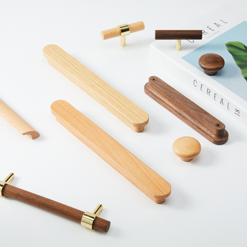 Wholesale cabinet doors, solid wood handles, furniture drawers, cabinets, wooden T-shaped handles, wooden mushroom single holes, natural wood style