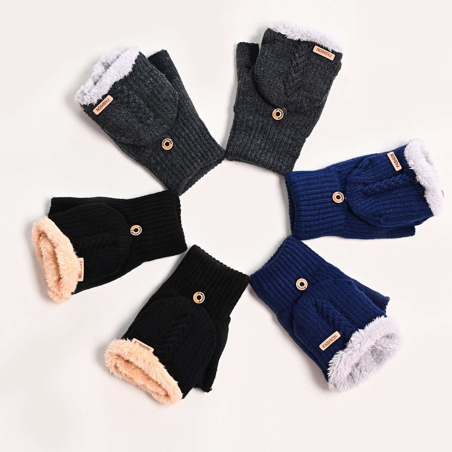 Winter warm gloves, cold-proof gloves, men's gloves, adult gloves, double-layer gloves, fleece thickened gloves, cycling gloves, woolen knitted gloves, half-finger covered gloves, driving gloves, writing gloves, fingerless gloves, factory direct sales details Picture