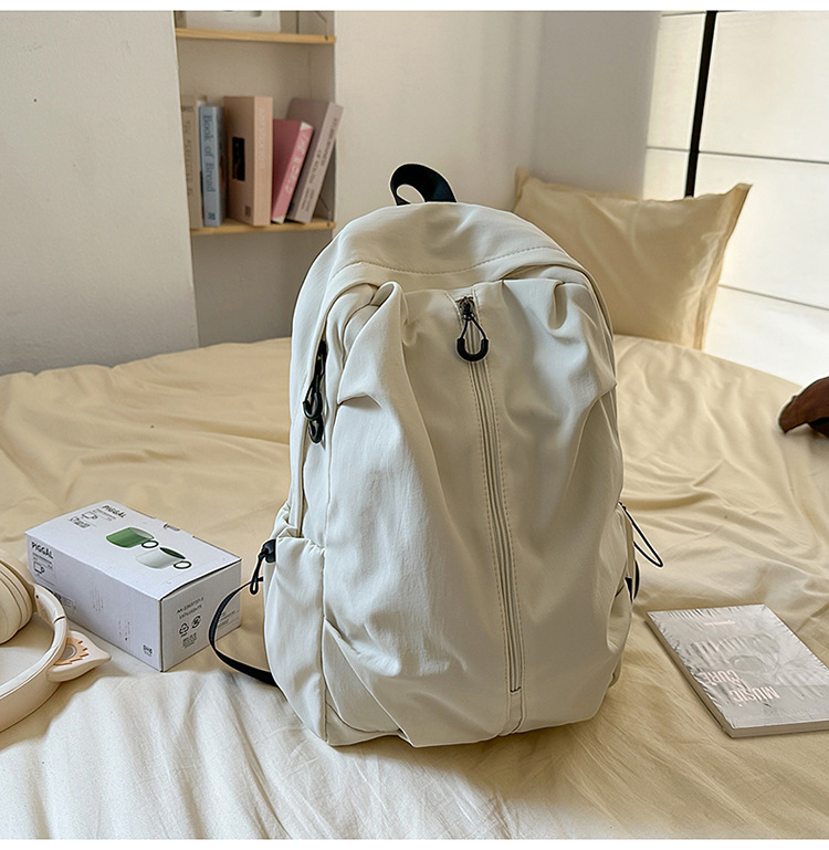 Cross-border Hong Kong-style casual backpack, simple solid color backpack, polyester large-capacity student schoolbag customization pic 28