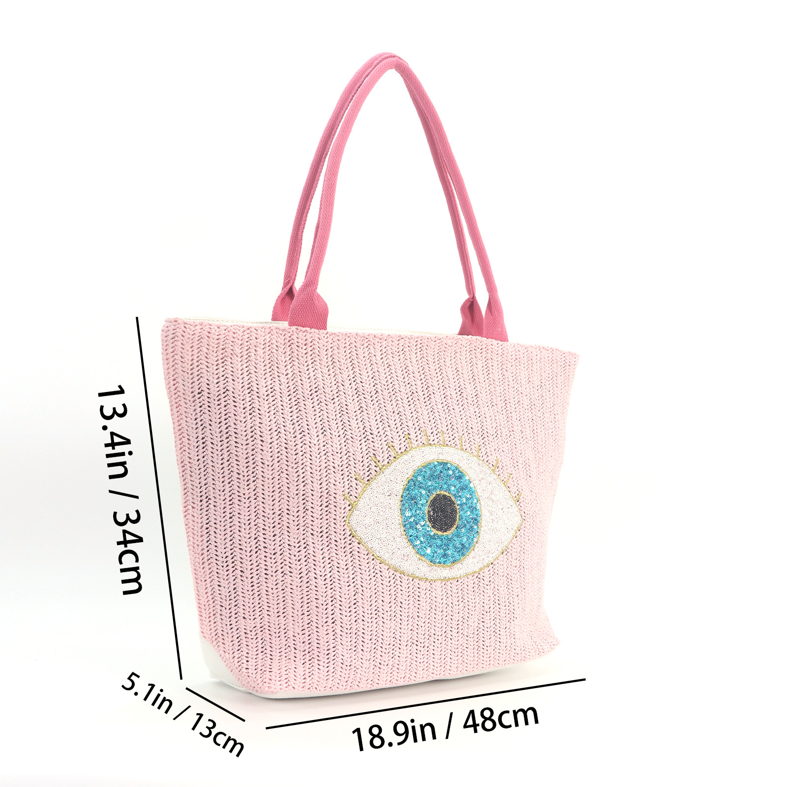 New cross-border canvas bag, fashionable beach bag, niche embroidered eye bag, hand-held papyturf bag, large-capacity crossbody bag details Picture
