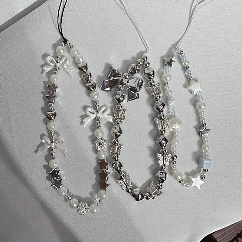 三朵蝴蝶结珍珠手机挂链百搭包包相机钥匙扣粉丝礼物挂饰挂绳少女