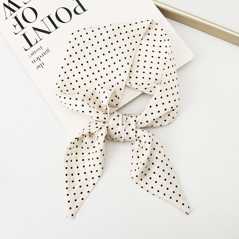 Polka Dot Small Silk Scarf Women's South Korea Spring Summer Printed Tie Bag Silk Scarf Long Senior Sense Tie Hair Streamer Headband Wholesale Application Scenario