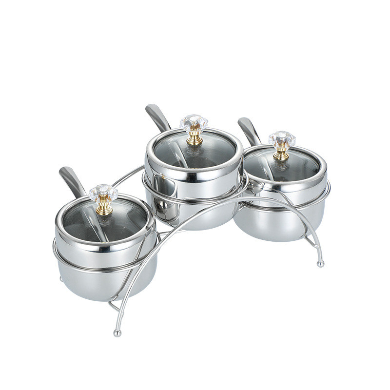 New 304 stainless steel trade seasoning rack, hotel seasoning cups, 3-flavor and 4-flavor round seasoning bottles Item Picture
