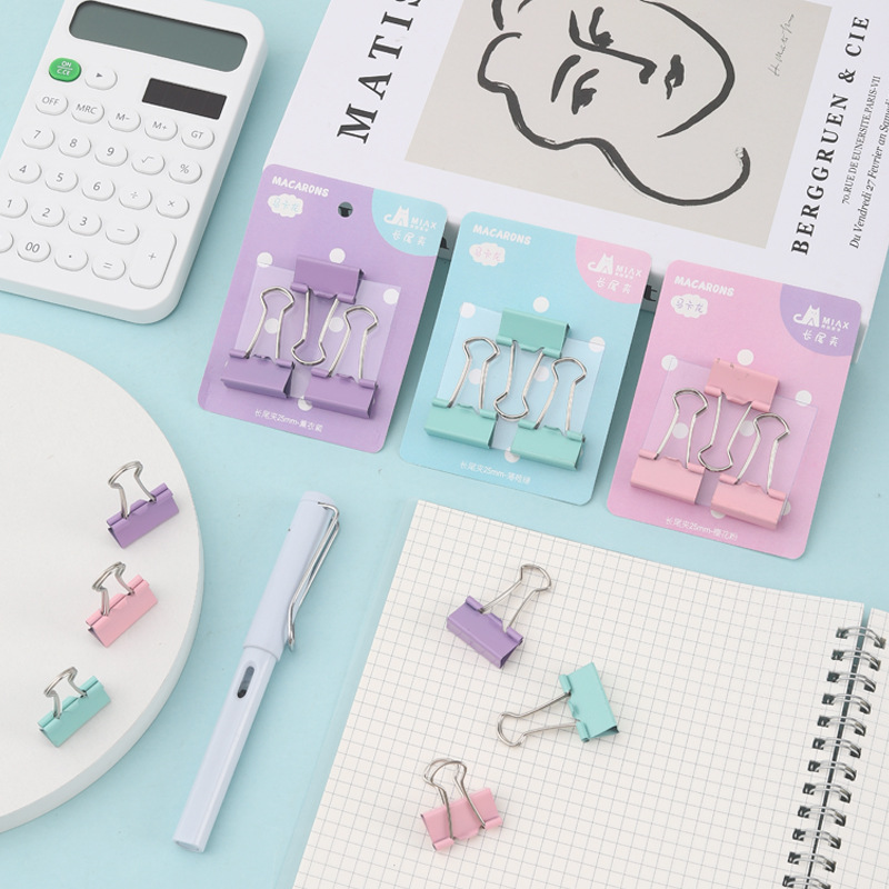 Wholesale of large 25MM long-tail color clips for effortless storage, including dovetail clips, metal document ticket holders, small clips, and stationery details Picture