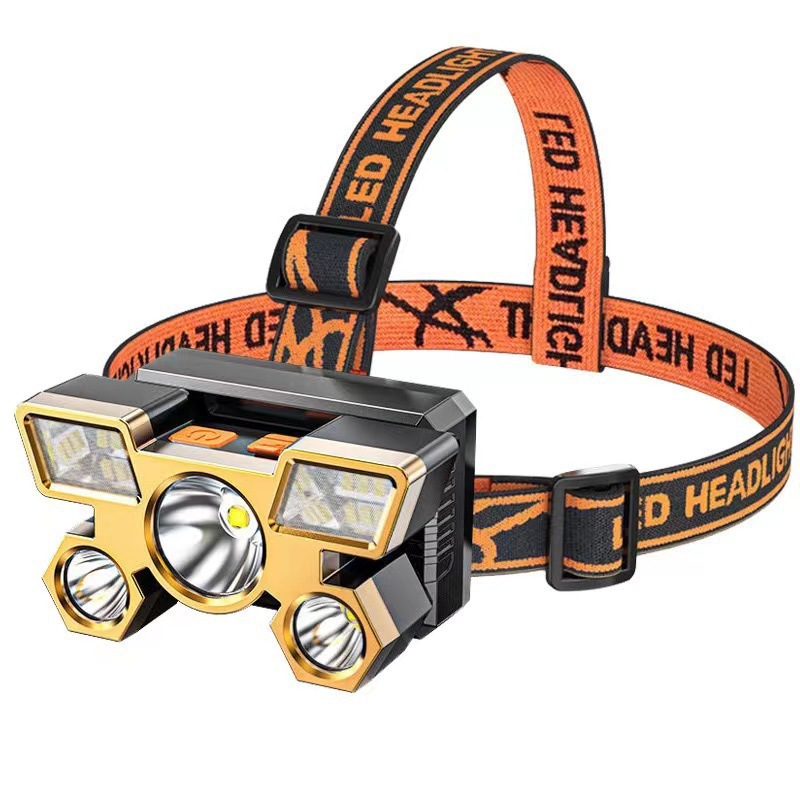 T5 aircraft 5-eye headlight, LED headlight, high-intensity charging, high-brightness head-mounted flashlight, ultra-bright miner's lamp, outdoor long-range shooting details Picture
