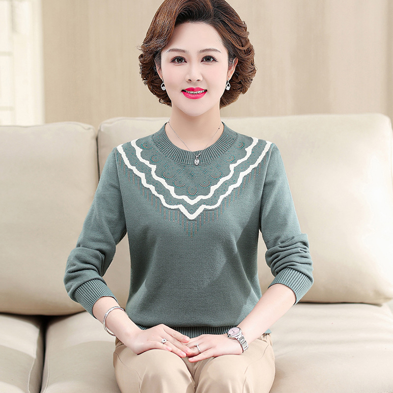 Spring and Autumn's new stylish base layer mini sweater for mom, long-sleeved fashionable thin sweater, large-sized top for middle-aged and elderly women over 50 Specification image
