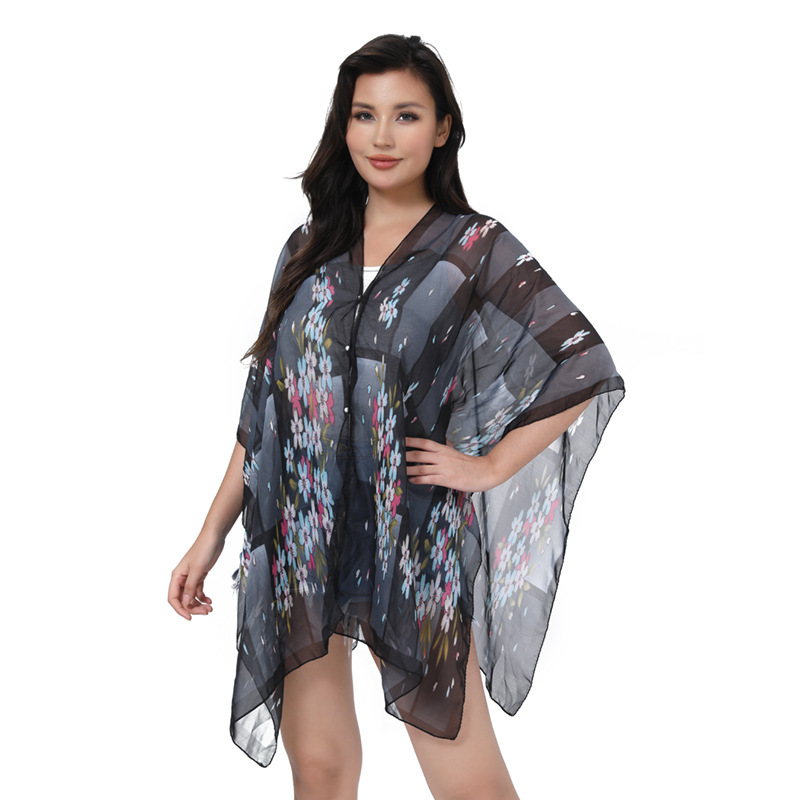 Express Wish Amazon Ebay Europe And The United States Printed Short-Sleeved Sunscreen Shirt Large Size Women's Cardigan Chiffon Smock Woman Specification drawing