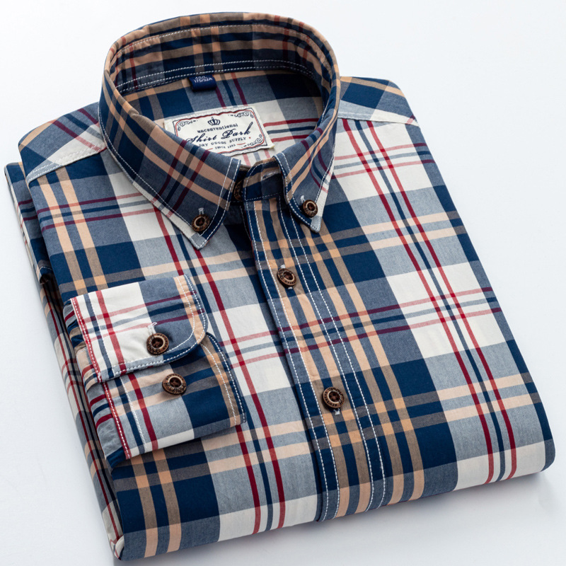 JR's new spring and autumn casual pure cotton carbon checkered slim-fit shirt for men, a trendy long-sleeved shirt for young men Specification image