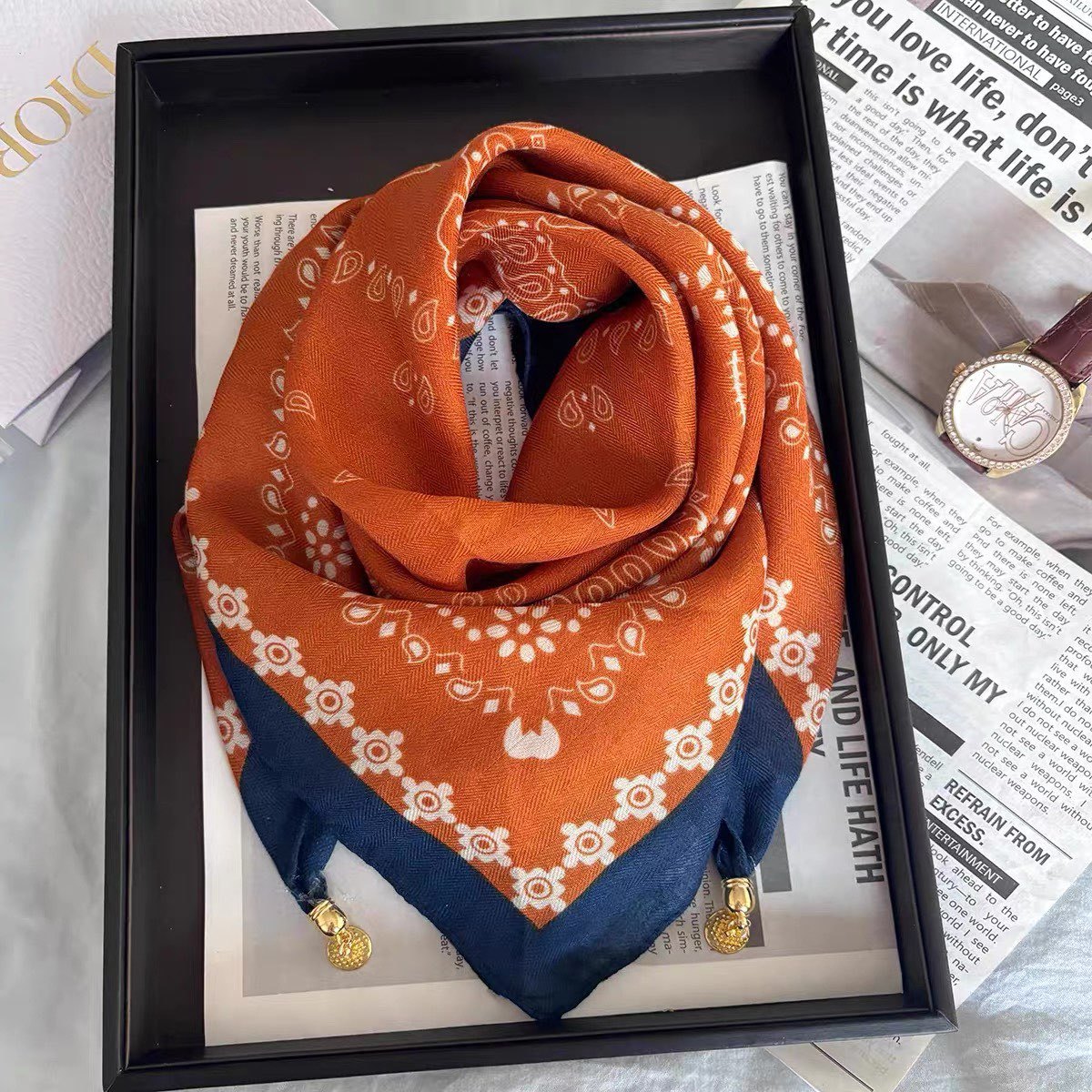 磁吸扣方巾女爆款新款外搭护颈围巾棉质百搭气质领巾轻薄舒适批发详情2