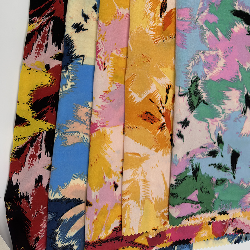 Camouflage geometric pattern four-sided elastic printed fabric beach pants, fashionable polyester fabric details Picture